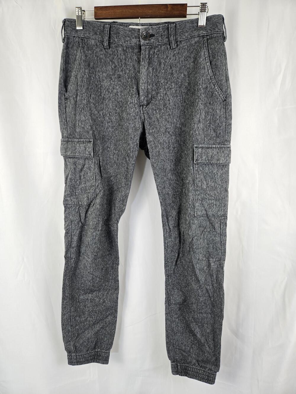 Express Pants Mens 30 Gray Jogger Cargo Herringbone Elastic Cuff Casual Cotton